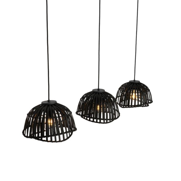 Oosterse hanglamp zwart bamboe 3-lichts - pua