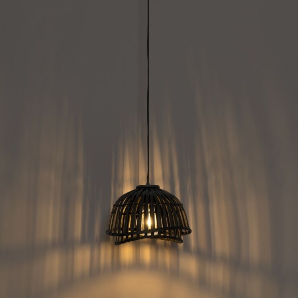 Oosterse hanglamp zwart bamboe 30 cm - pua