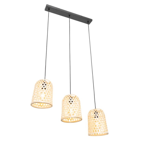 Oosterse hanglamp zwart met bamboe 3-lichts - rayan