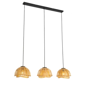 Oosterse hanglamp zwart met naturel bamboe 3-lichts - Pua
