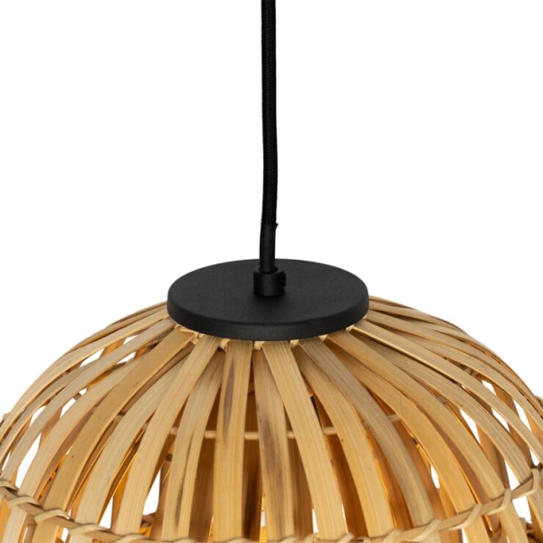 Oosterse hanglamp zwart met naturel bamboe 3-lichts - pua