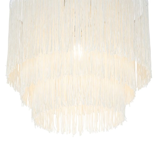 Oosterse plafondlamp goud crème kap met franjes - franxa
