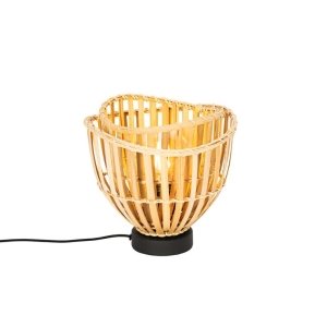 Oosterse tafellamp zwart met naturel bamboe - Pua