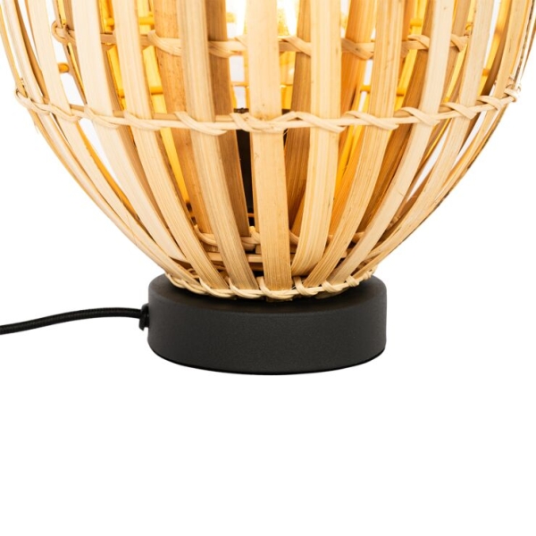 Oosterse tafellamp zwart met naturel bamboe - pua