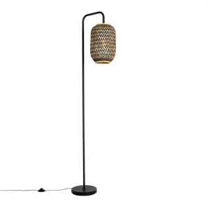 Oosterse vloerlamp bamboe met zwart - Yvonne