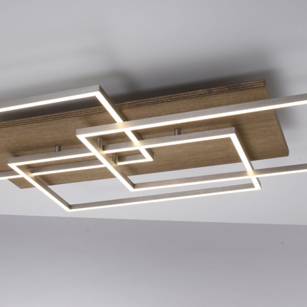 Plafondlamp hout vierkant incl. Led 3-lichts met afstandsbediening - ajdin