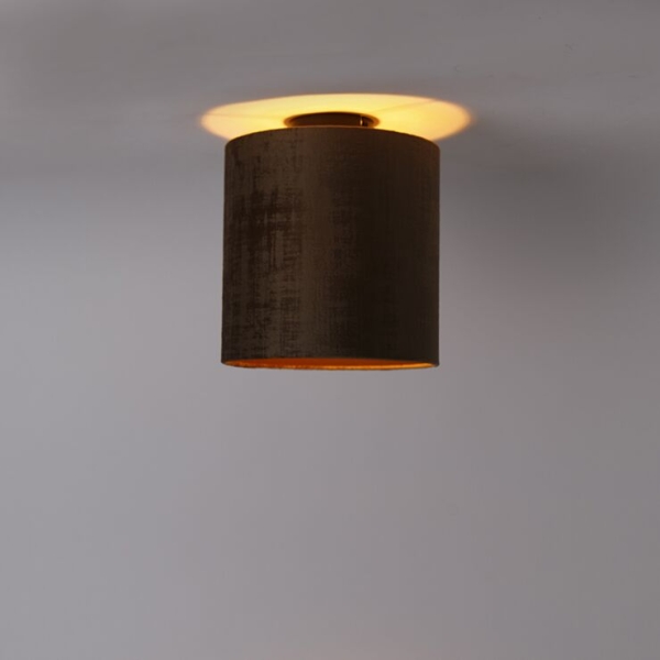 Plafondlamp mat zwart velours kap bruin 25 cm - combi
