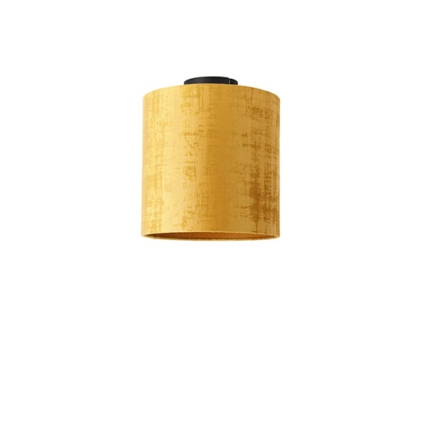 Plafondlamp mat zwart velours kap goud 25 cm - combi