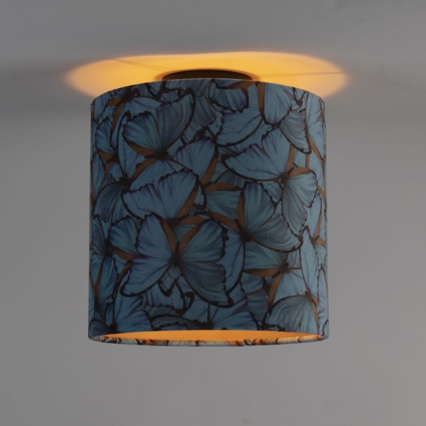 Plafondlamp met velours kap vlinders met goud 25 cm - combi zwart
