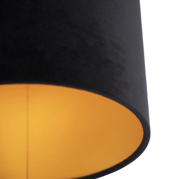 Plafondlamp met velours kap zwart met goud 25 cm - combi zwart