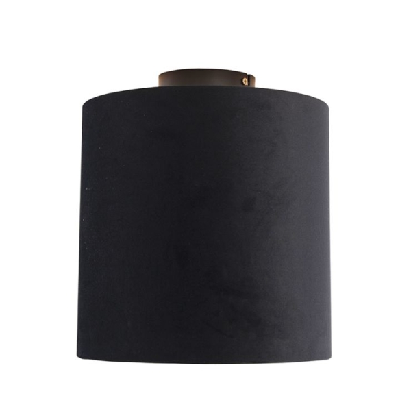 Plafondlamp met velours kap zwart met goud 25 cm - combi zwart