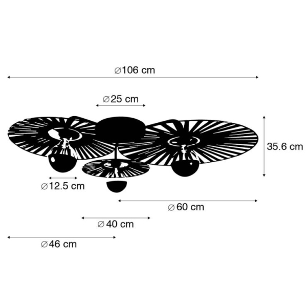 Plafondlamp zwart 3-lichts incl. G125 kopspiegel zwart dimbaar - leia