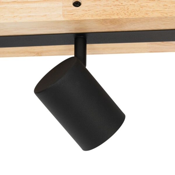 Plafondlamp zwart met hout 3-lichts verstelbaar rechthoekig - jeana