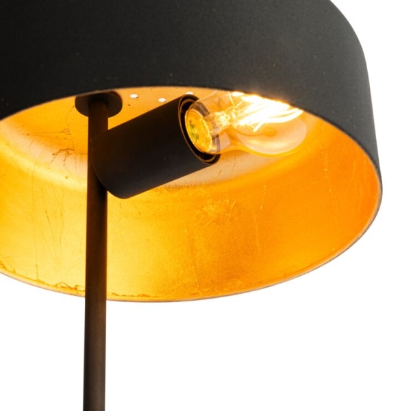 Retro tafellamp zwart met gouden binnenkant - jinte