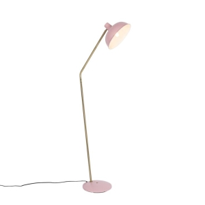 Retro vloerlamp roze met brons - Milou