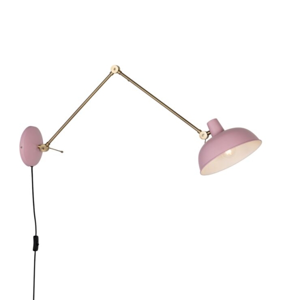 Retro wandlamp roze met brons - milou