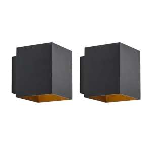Set van 2 design wandlampen zwart en goud vierkant - Sola