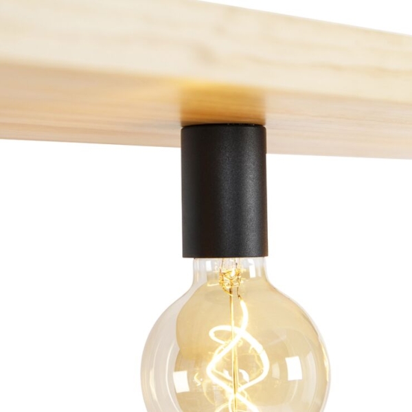 Smart hanglamp zwart met hout 4-lichts incl. Wifi g95 - shelf