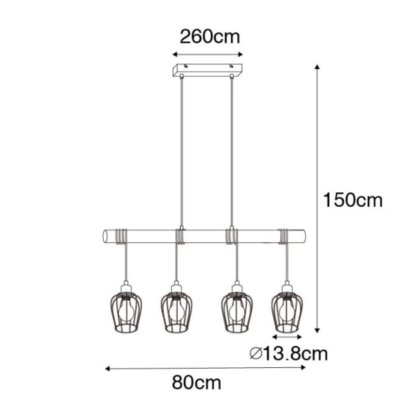 Smart hanglamp zwart met hout incl. 4 wifi a60 - stronk
