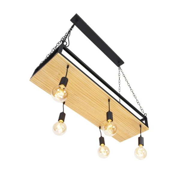 Smart hanglamp zwart met hout incl. 5 wifi g95 - shelf