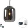 Smart hanglamp zwart met smoke glas incl. Wifi a60 - bliss