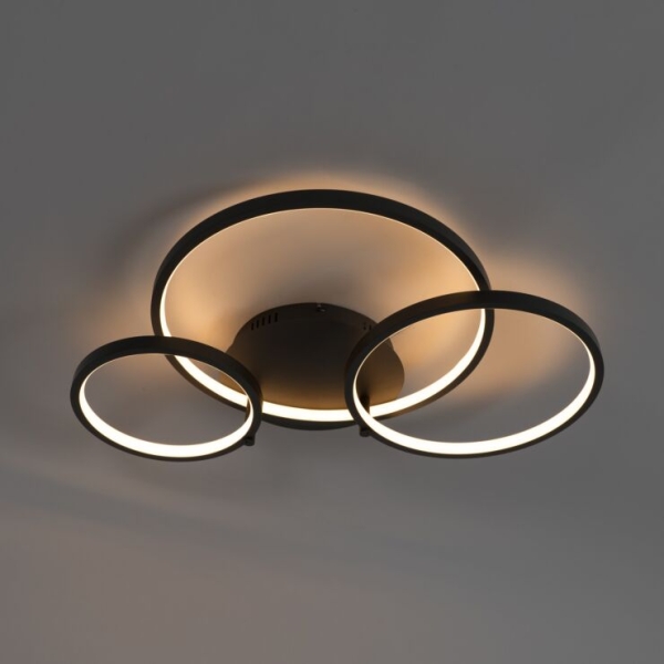 Smart plafondlamp zwart 3-lichts met afstandsbediening - rondas