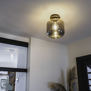 Smart plafondlamp zwart met goud en smoke glas incl. Wifi A60 - Zuzanna