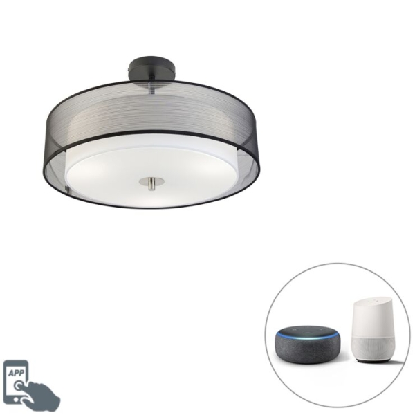 Smart plafondlamp zwart met wit 50 cm incl. 3 wifi a60 - drum duo