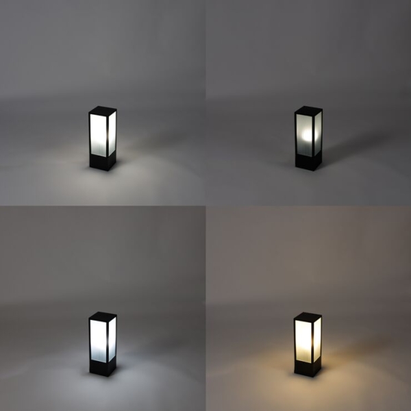 Smart staande buitenlamp zwart met ribbel glas 40 cm incl. Wifi a60 - charlois