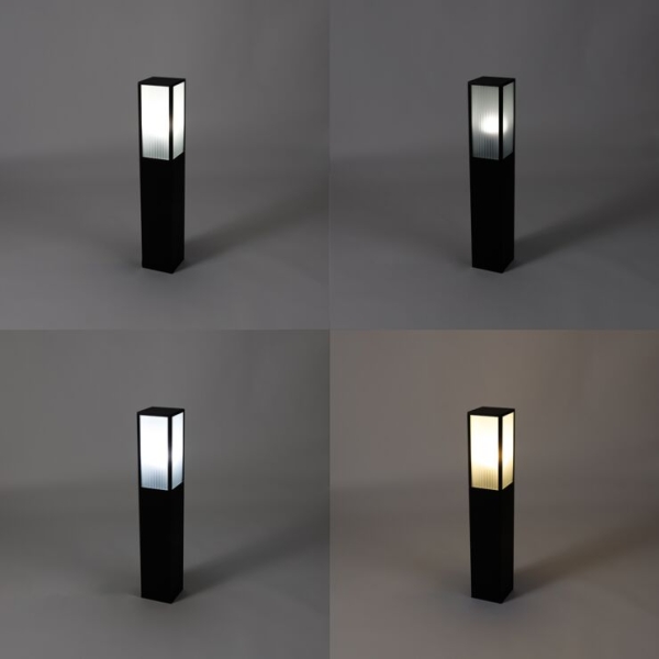 Smart staande buitenlamp zwart met ribbel glas 80 cm incl. Wifi a60 charlois 14
