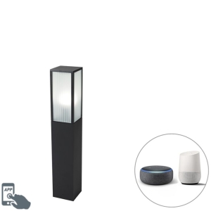 Smart staande buitenlamp zwart met ribbel glas 80 cm incl. Wifi A60 - Charlois