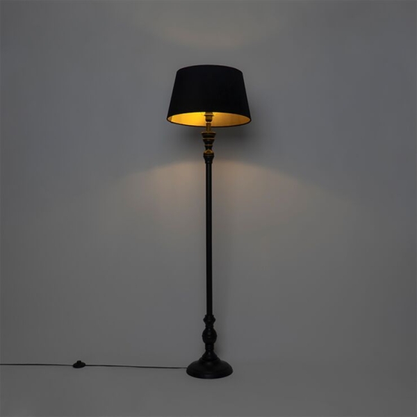 Smart vloerlamp zwart met kap zwart met goud 45 cm incl. Wifi a60 classico 14