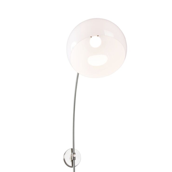 Smart wandbooglamp staal met witte kap incl. Wifi a60 - bow