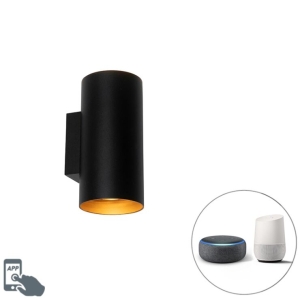 Smart wandlamp zwart met goud 2-lichts incl. Wifi GU10 - Sab