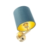 Strakke wandlamp goud met blauwe velours kap - matt