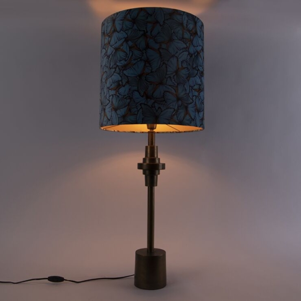 Tafellamp brons velours kap vlinder dessin 40 cm - diverso