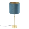 Tafellamp goud/messing met velours kap blauw 25 cm - parte