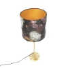 Tafellamp goud/messing met velours kap bloemen 25 cm - parte