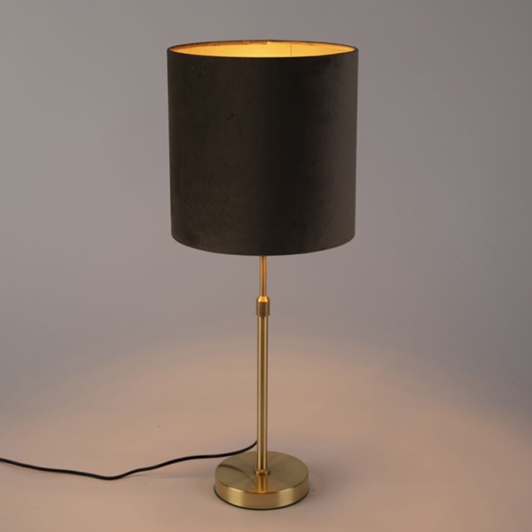 Tafellamp goud/messing met velours kap taupe 25 cm - parte