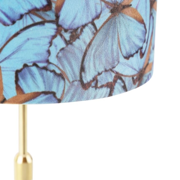 Tafellamp goud/messing met velours kap vlinders 25 cm - parte