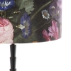 Tafellamp zwart 35 cm velours kap bloem dessin - pisos