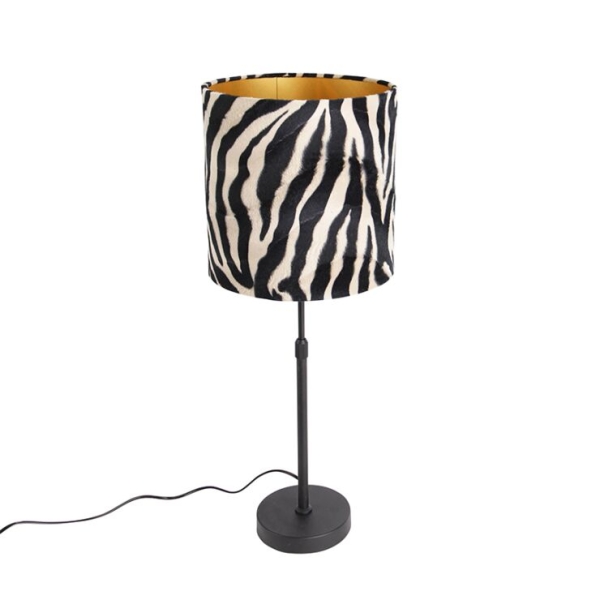 Tafellamp zwart kap zebra dessin 25 cm verstelbaar - parte