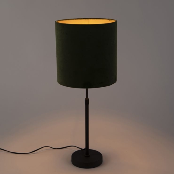 Tafellamp zwart met velours kap groen met goud 25 cm - parte