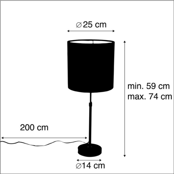 Tafellamp zwart met velours kap taupe met goud 25 cm - parte