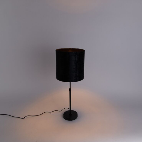 Tafellamp zwart velours kap zwart 25 cm verstelbaar - parte