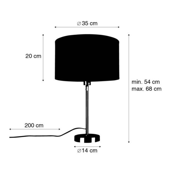 Tafellamp zwart verstelbaar met kap lichtbruin 35 cm - parte