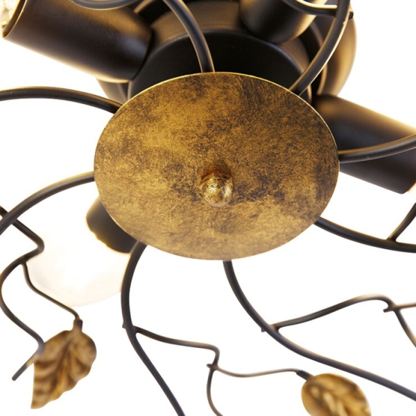 Vintage plafondlamp zwart met goud 80 cm 4-lichts - foglie