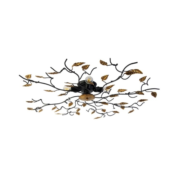 Vintage plafondlamp zwart met goud 80 cm 4-lichts - foglie