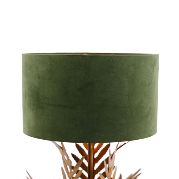 Vintage tafellamp goud 33 cm met velours kap groen 35 cm - botanica