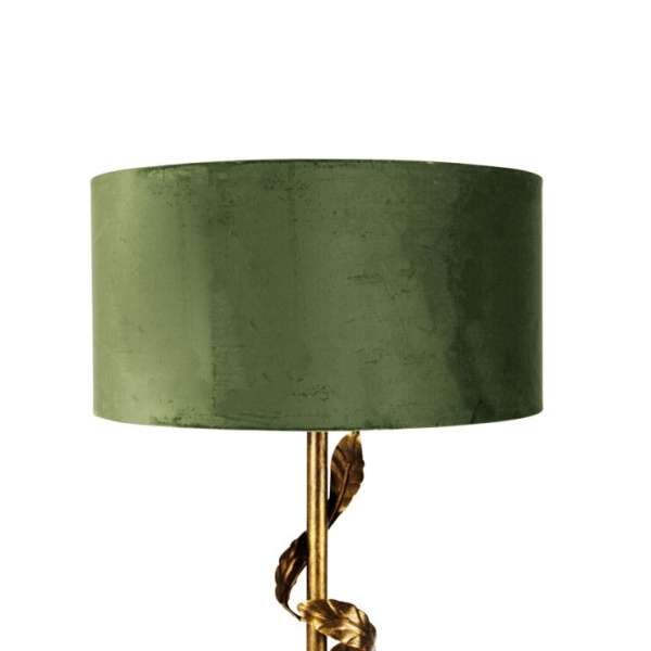 Vintage vloerlamp antiek goud met groene kap - linden